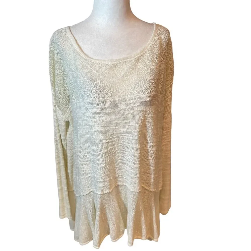 FREE PEOPLE Kristobel Ruffled Sweater, Cream, size Medium